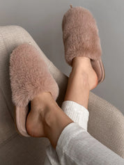 Women's slippers HS-LUX fur closed beige