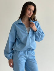 Light blue Cotton Bomber Jacket and Pants Suit