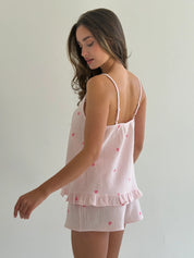 Muslin T-shirt and shorts heart suit on pink