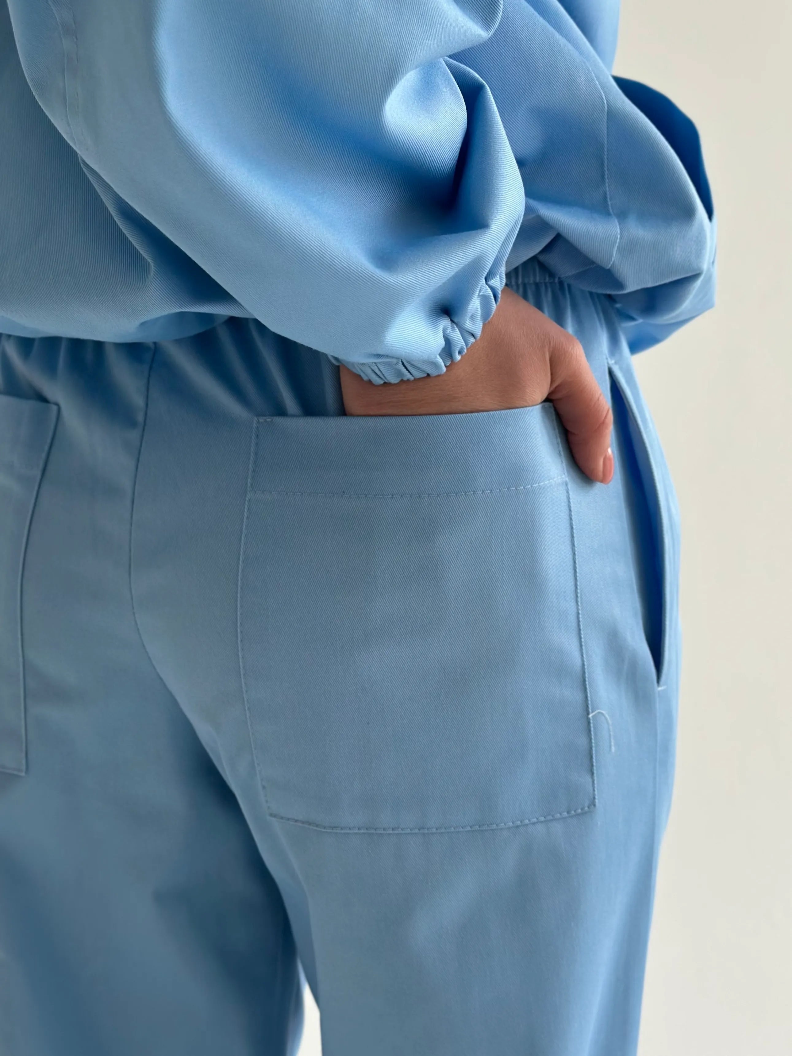 Light blue Cotton Bomber Jacket and Pants Suit