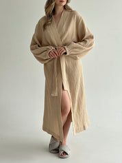 Muslin Robe long beige 2-layer.