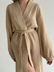 Muslin Robe long beige 2-layer.