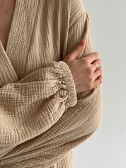 Muslin Robe long beige 2-layer.