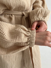 Muslin Robe long beige 2-layer.