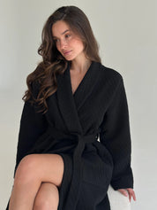 Black quilted knitwear bathrobe