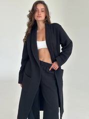 Black quilted knitwear bathrobe