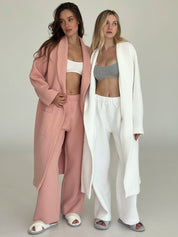 Pink quilted knit bathrobe