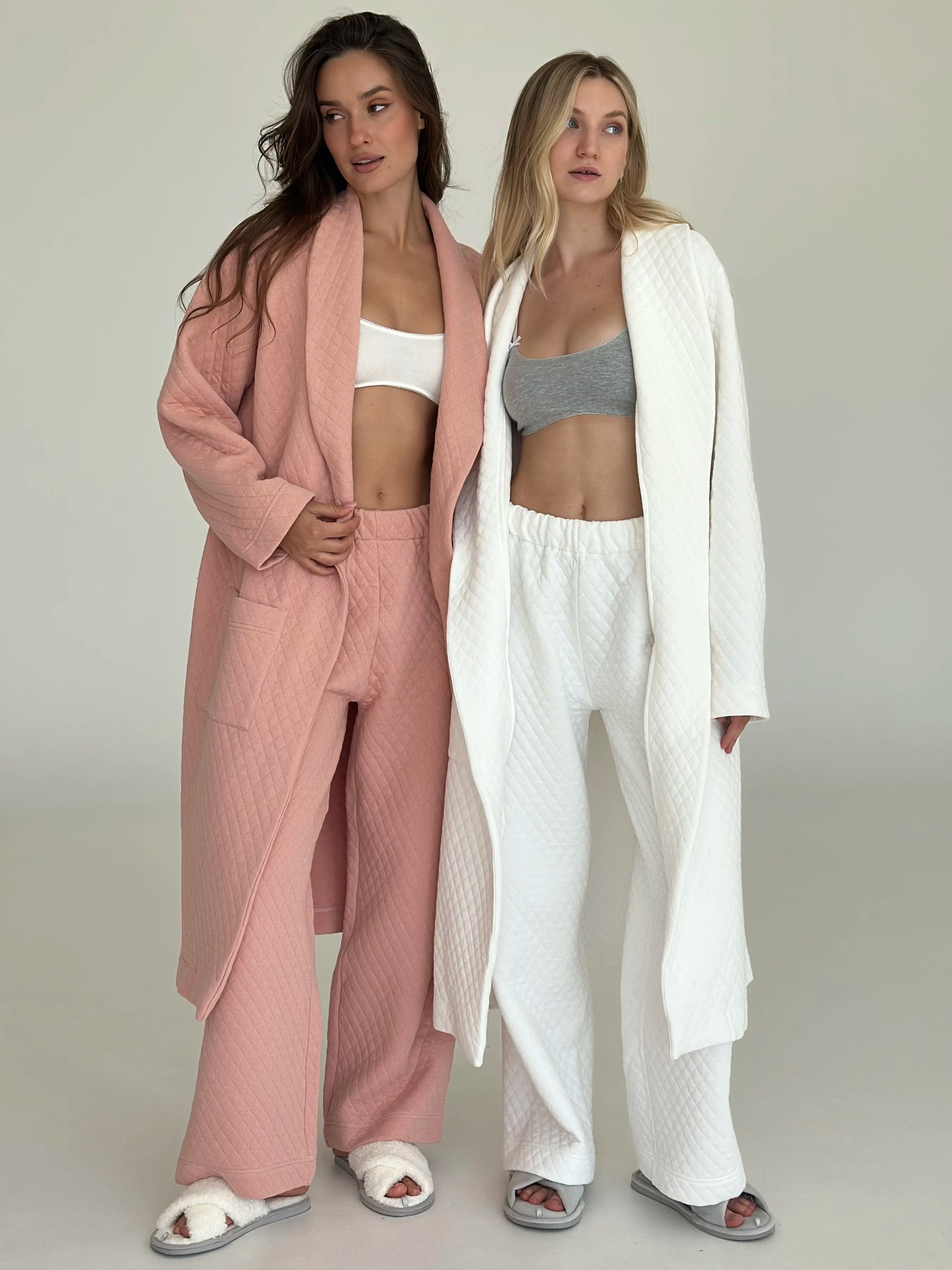 Pink quilted knit bathrobe