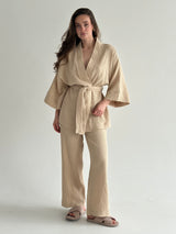 Muslin set 2-layer kimono and pants beige