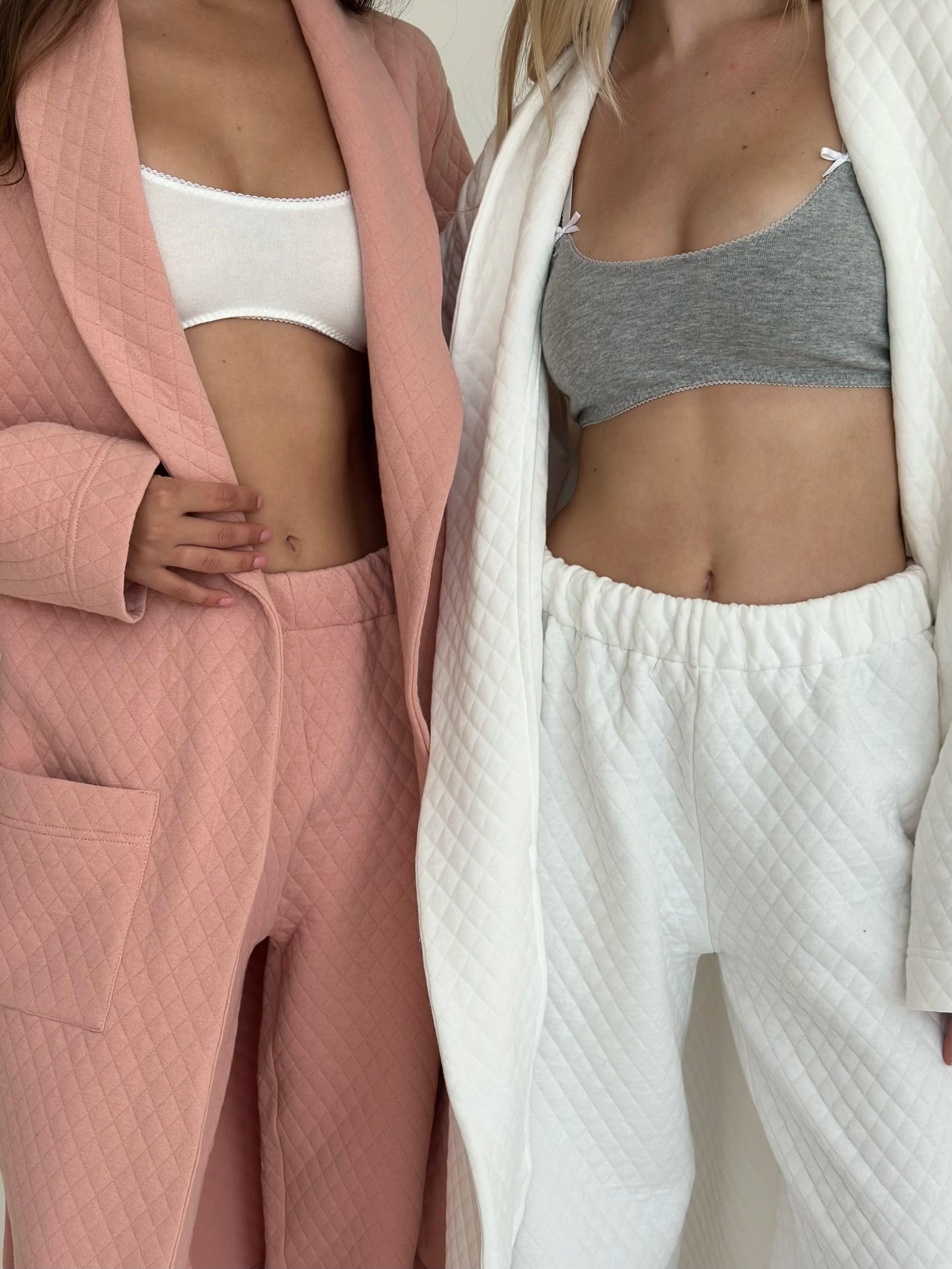 Pink quilted knit bathrobe