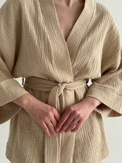 Muslin set 2-layer kimono and shorts beige