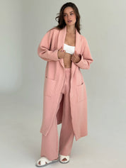 Pink quilted knit bathrobe