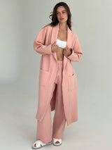 Pink quilted knit bathrobe