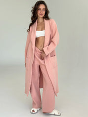 Pink quilted knit bathrobe