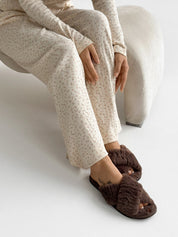 Ribbed knitted suit wide pants and longsleeves pink flower