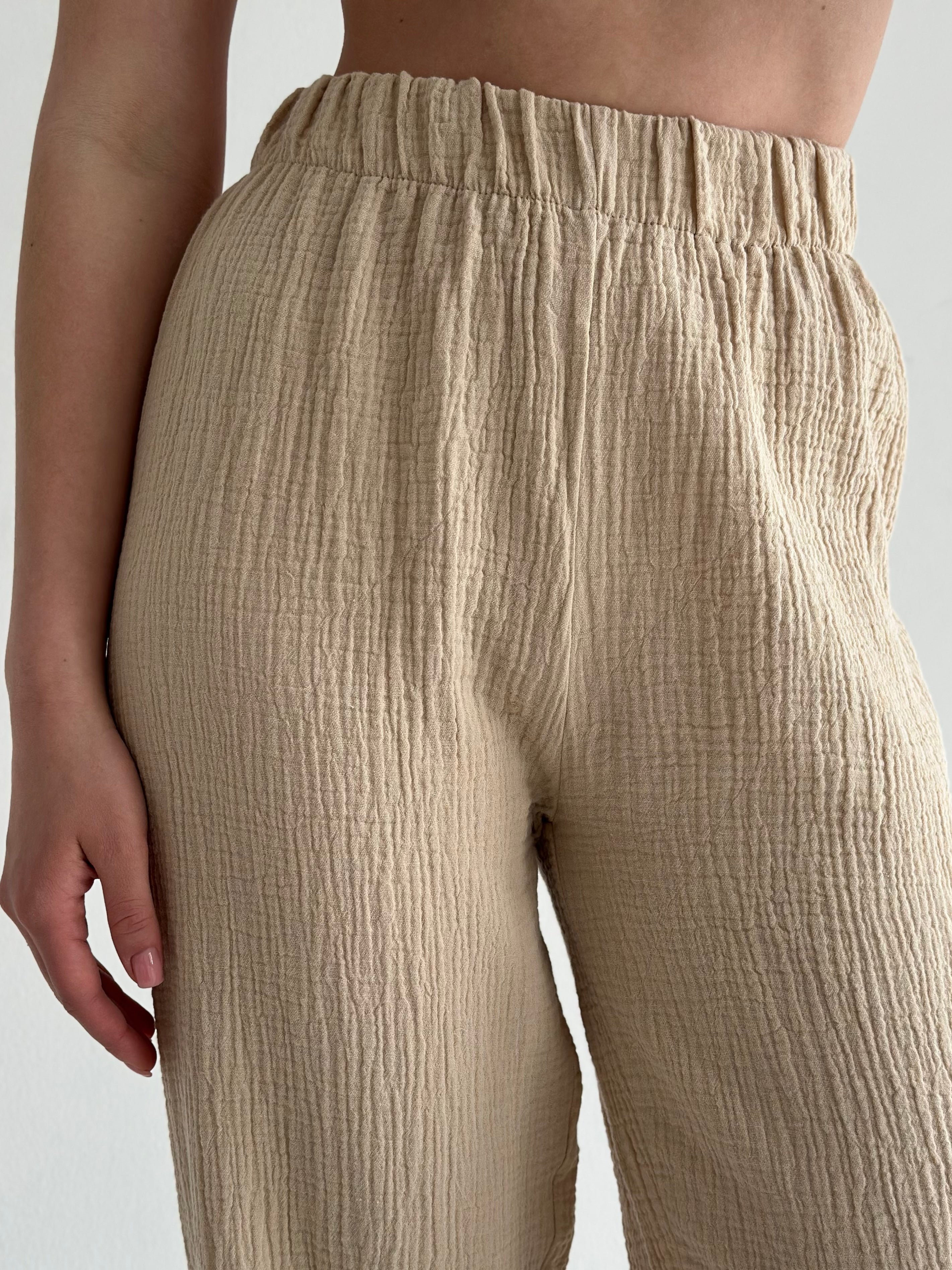 Muslin set 2-layer kimono and pants beige