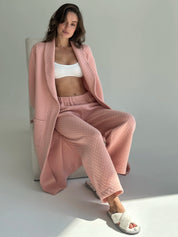 Pink quilted knit bathrobe