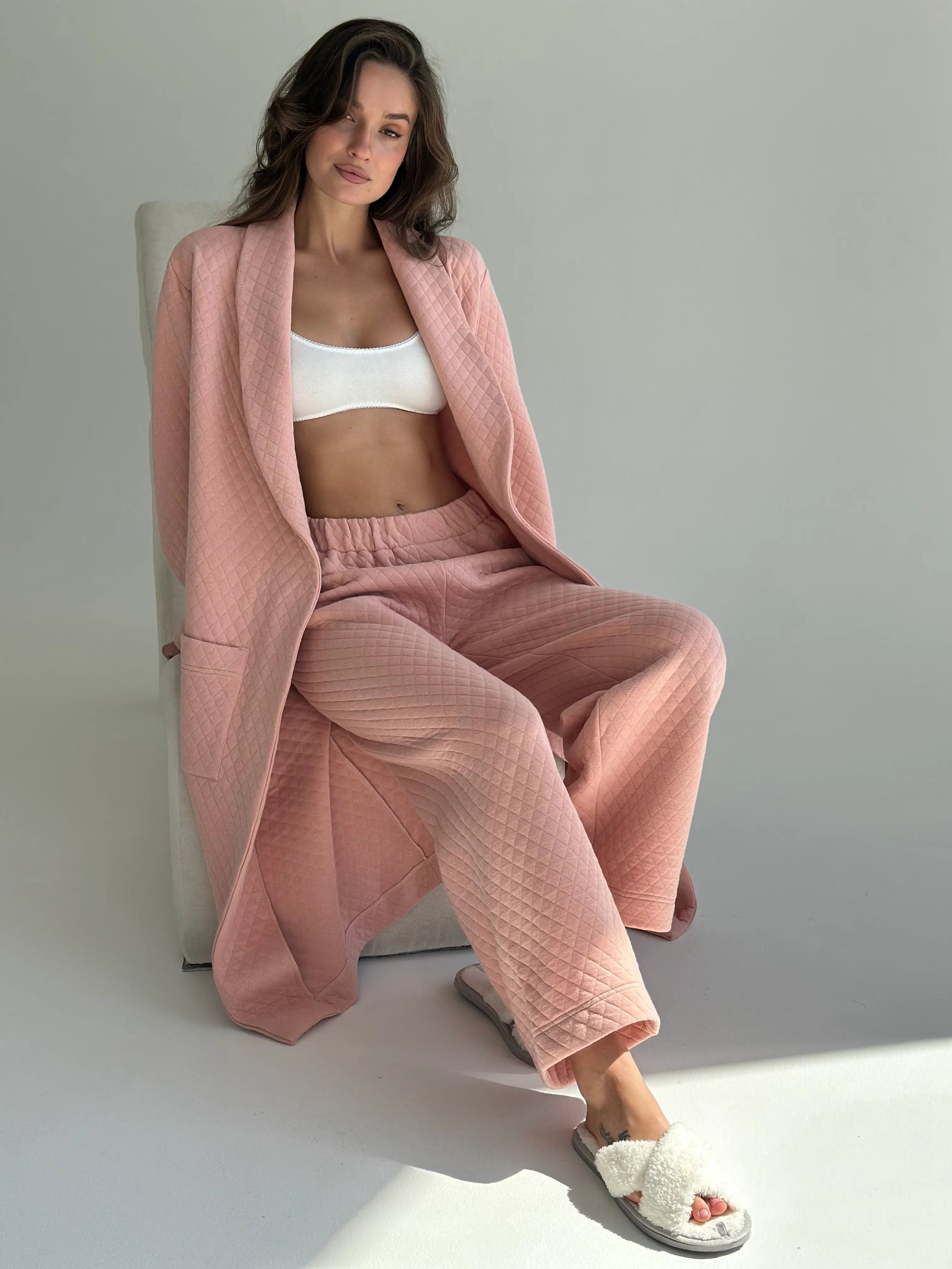 Pink quilted knit pants