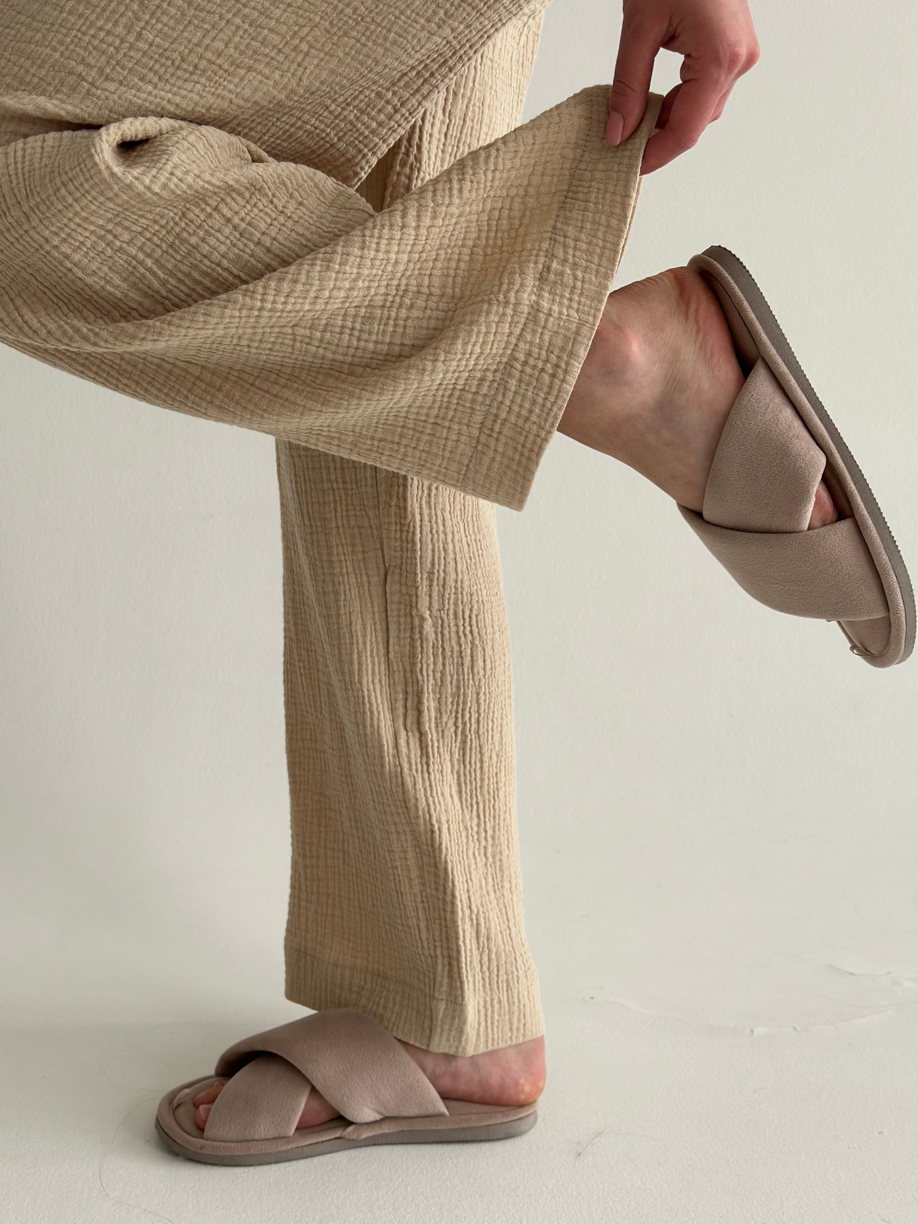 Muslin set 2-layer kimono and pants beige