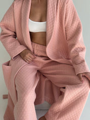 Pink quilted knit bathrobe