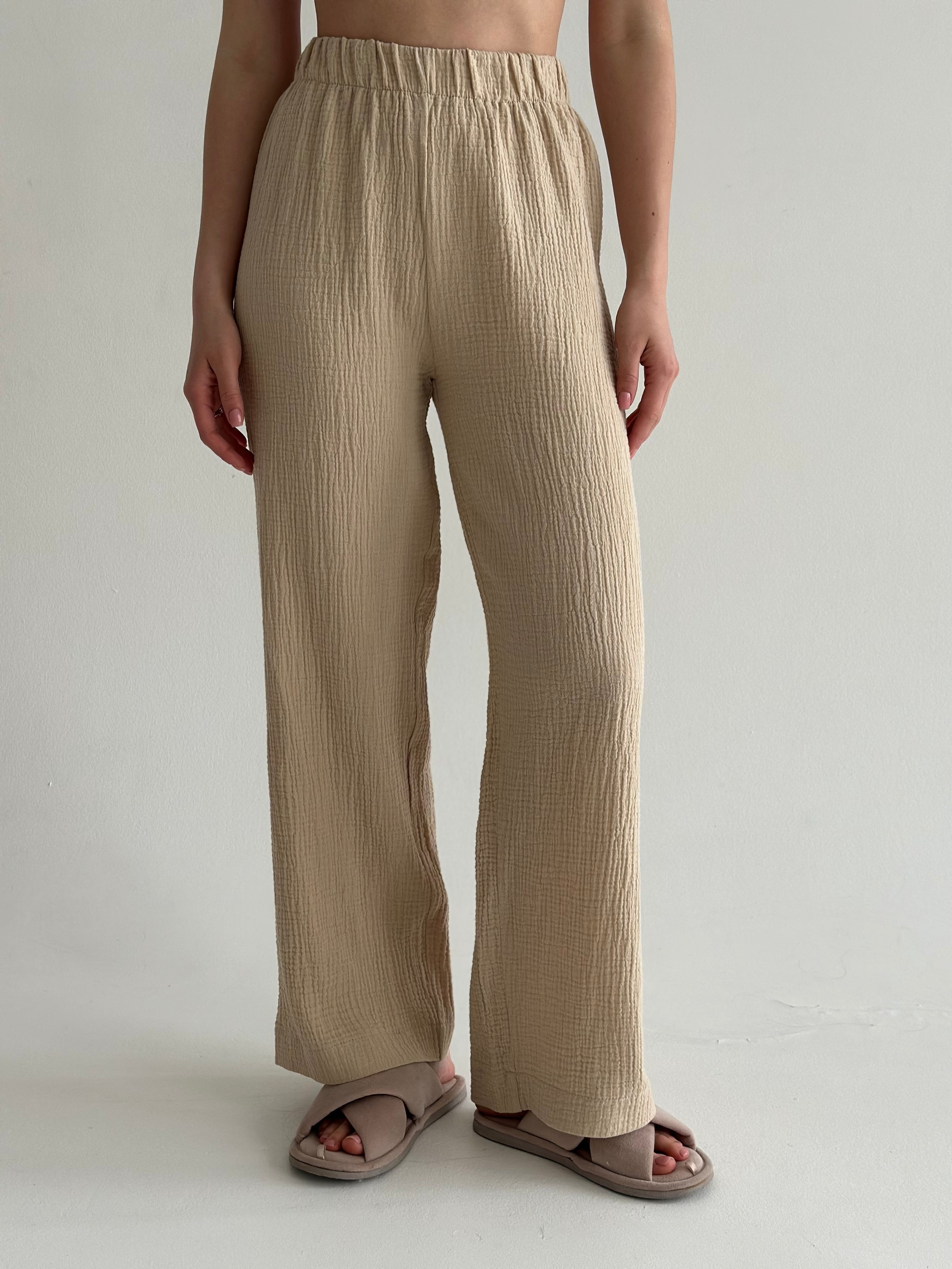 Muslin set 2-layer kimono and pants beige