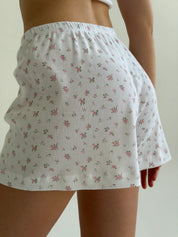T-shirt and shorts set, ribbed, small pink flower on white