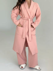 Pink quilted knit bathrobe