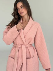 Pink quilted knit bathrobe