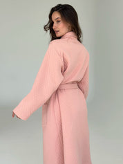 Pink quilted knit bathrobe