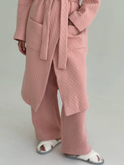 Pink quilted knit bathrobe