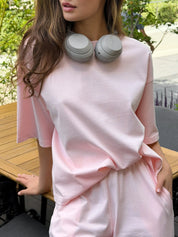 Knitwear suit T-shirt and pants, pink