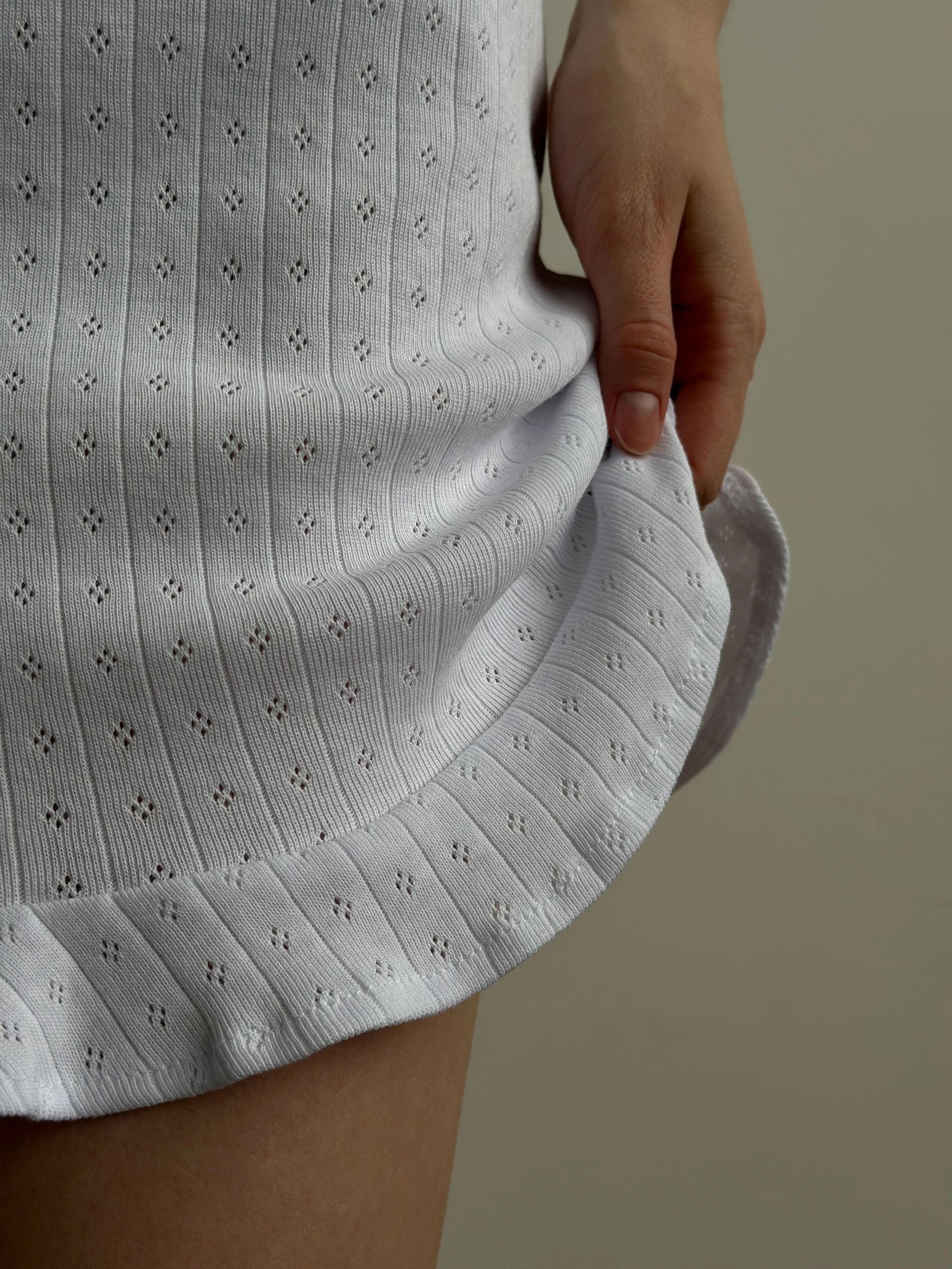 White ribbed sleep dress with ruffles