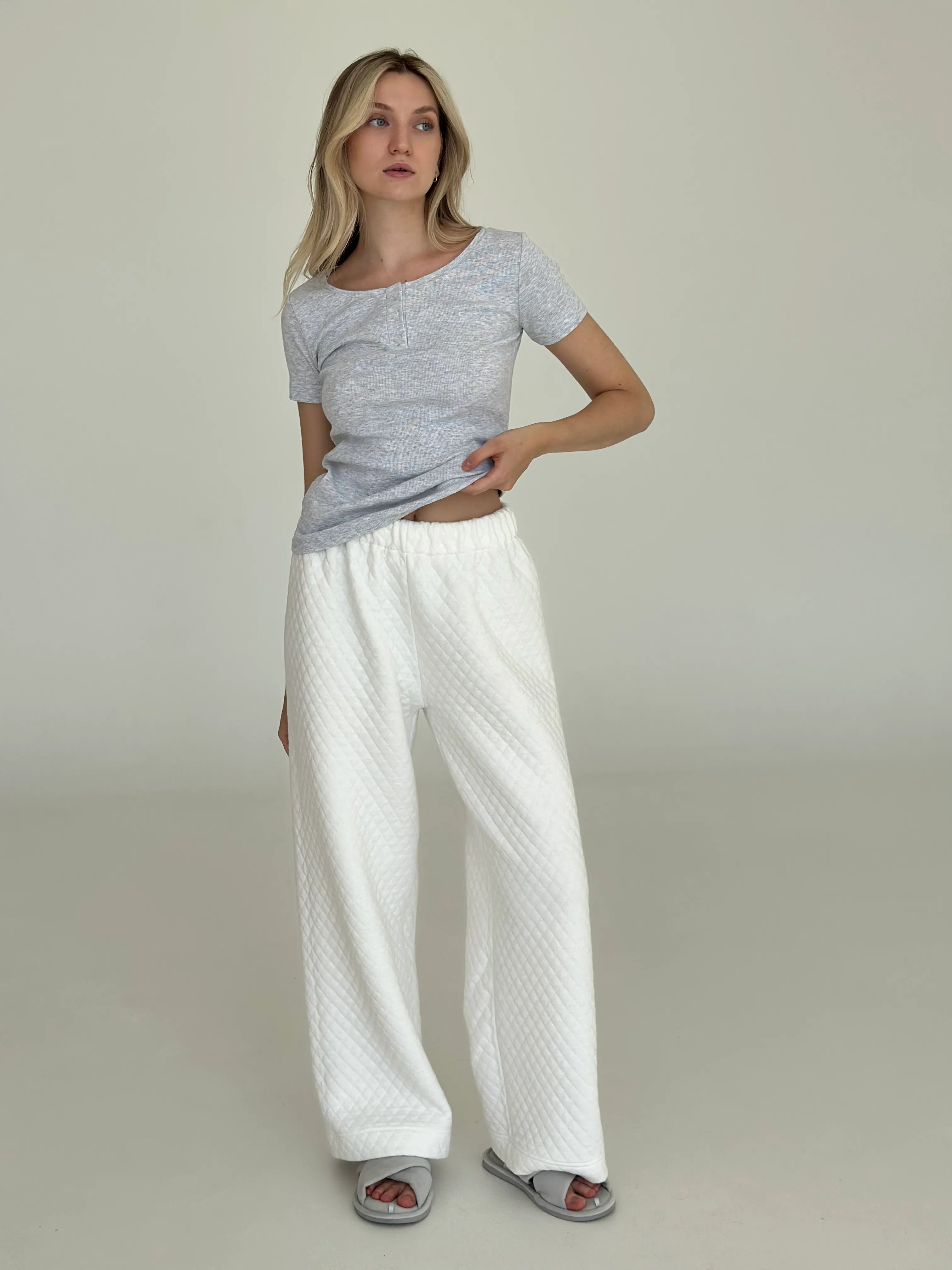 White quilted knit pants