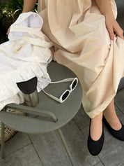 Cotton sundress, thin stripe, with patch pockets, beige/milk