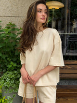Knitwear Suit T-Shirt and Shorts beige