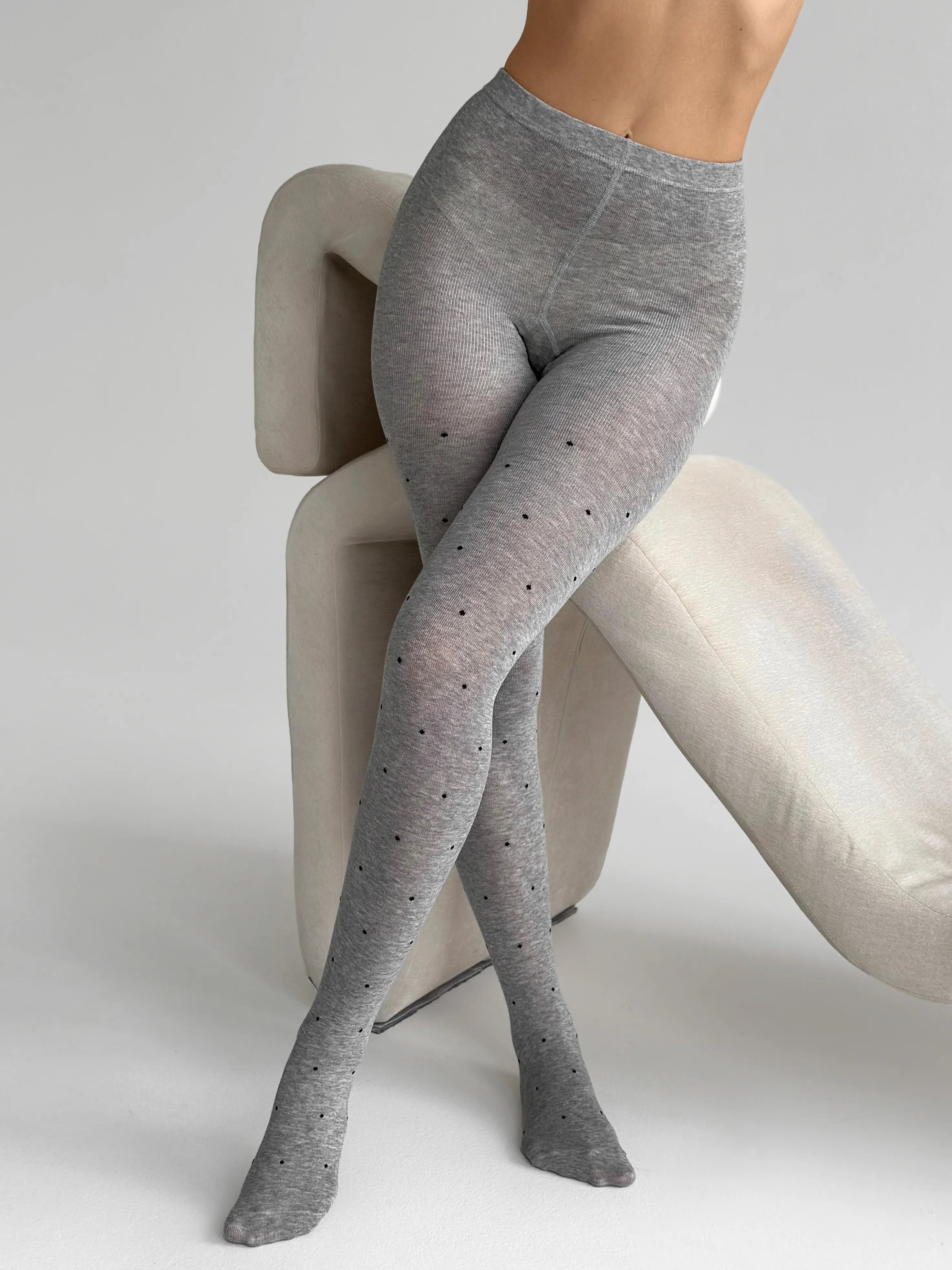 Knitted tights black polka dots on gray