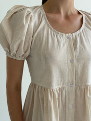 Cotton dress with thin stripes and buttons, beige/milk