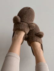 Women's HS fur slippers with ears beige