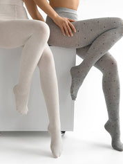 Knitted tights black polka dots on gray