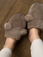Women's HS fur slippers with ears beige