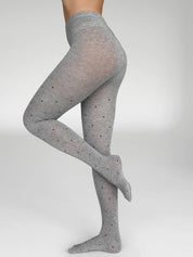 Knitted tights black polka dots on gray