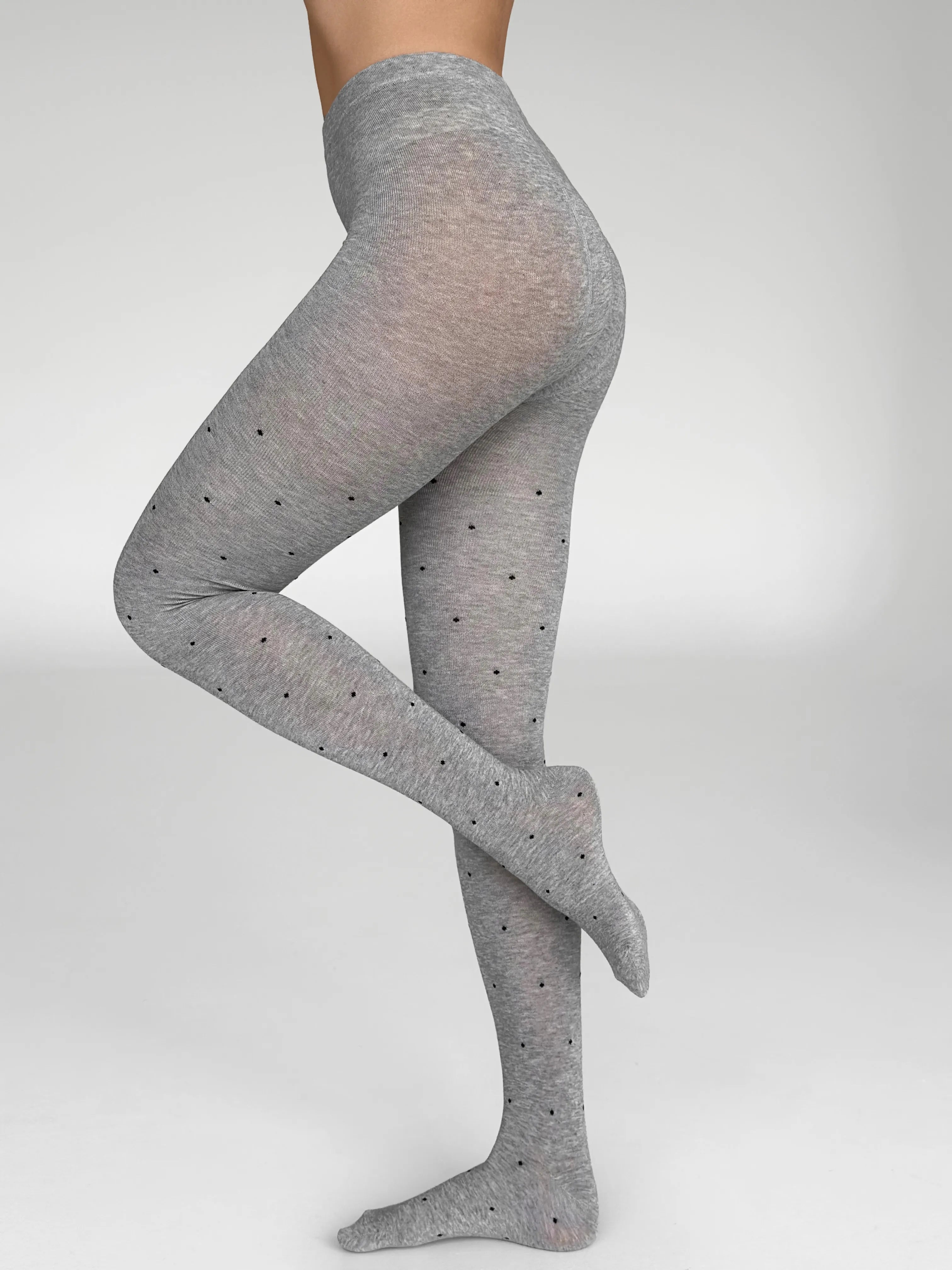 Knitted tights black polka dots on gray