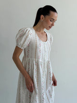 Buttoned dress muslin rose flower pink with beige pattern