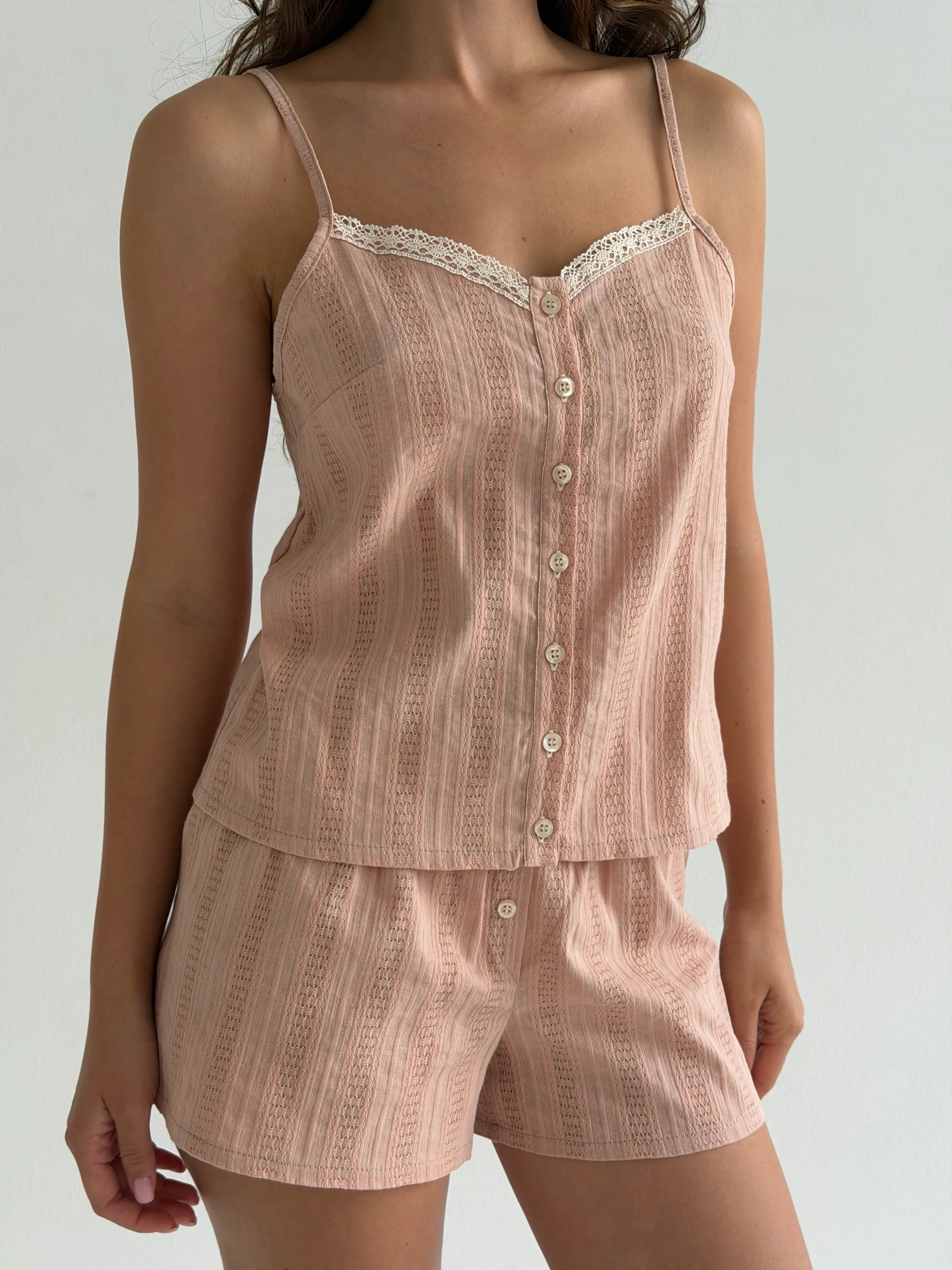 Suit batiste T-shirt and shorts beige/powder