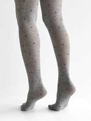 Knitted tights black polka dots on gray