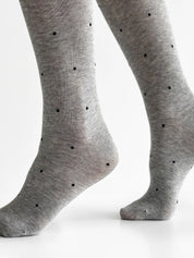 Knitted tights black polka dots on gray
