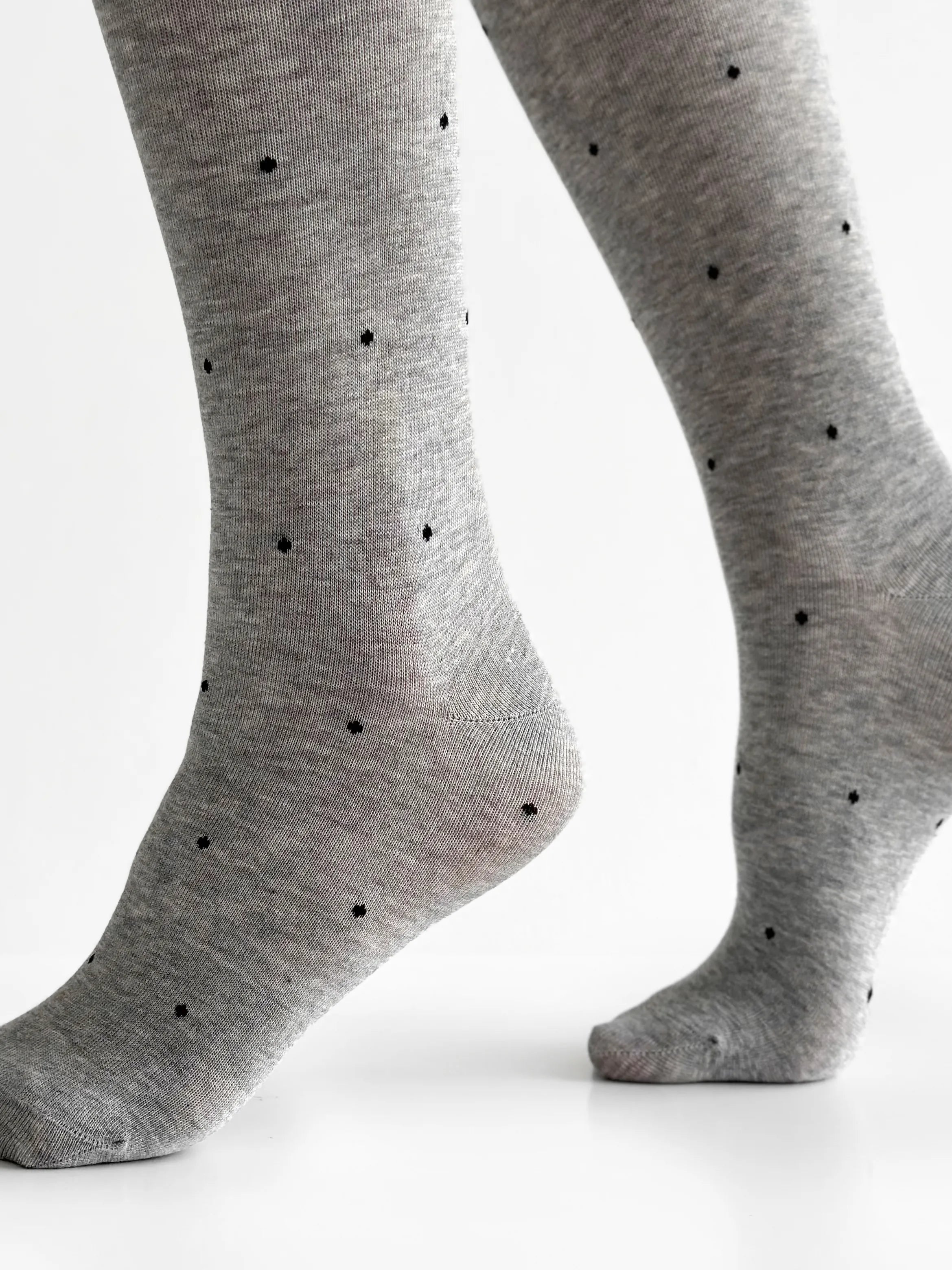 Knitted tights black polka dots on gray