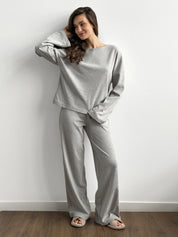 Knitwear suit Longsleeve and wide pants gray