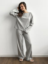 Knitwear suit Longsleeve and wide pants gray