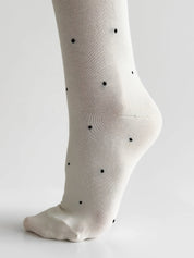Knitted tights black polka dots on white